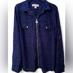 Michael Kors Blue Animal Print Bomber Jacket